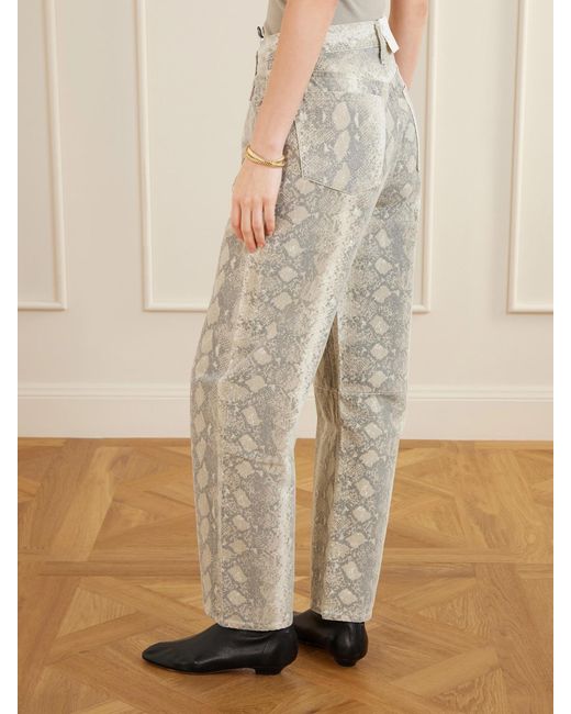 Citizens of Humanity White Miro Long Snake-Print Mid-Rise Barrel-Leg Jeans