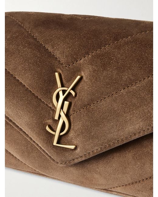 Saint Laurent Brown Loulou Kleine Schultertasche Aus Gestepptem Veloursleder