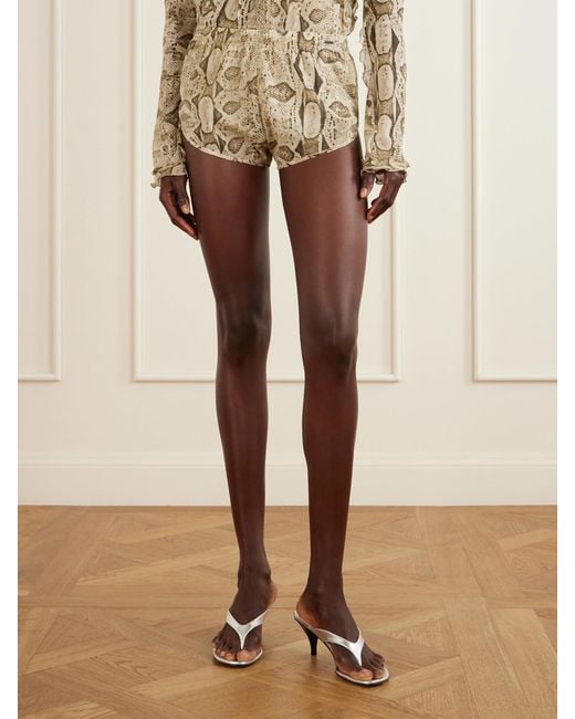 Gucci Natural Snake-Print Silk-Blend Shorts