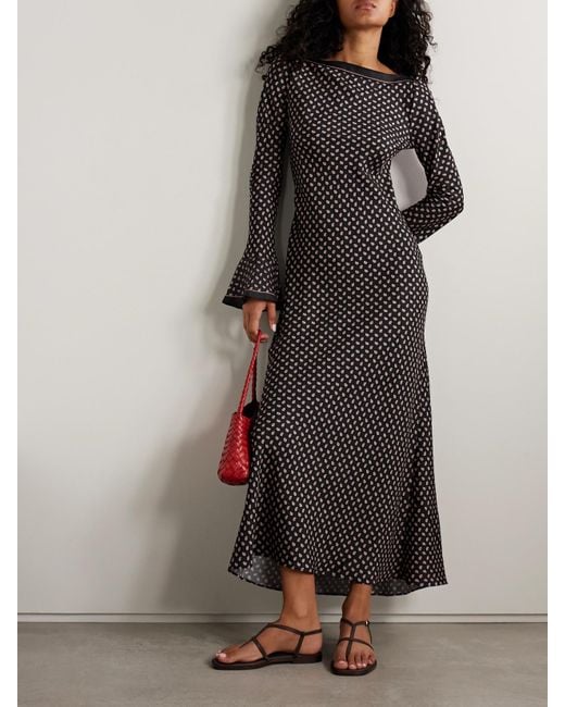 Doen Black Davina Midikleid Aus Twill Aus Einer Seidenmischung Mit Paisley-Muster