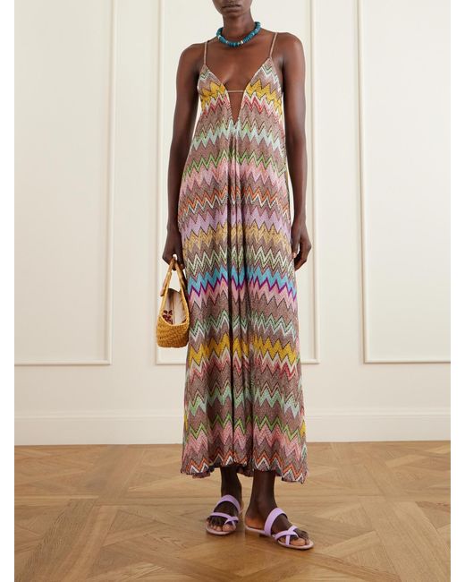 Missoni White Striped Metallic Crochet-Knit Coverup