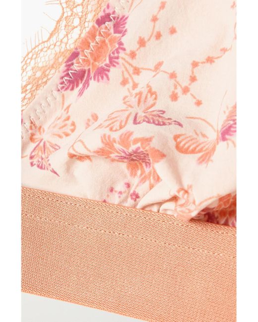 LoveStories Pink Net Sustain Filippa Lace-Trimmed Floral-Print Recycled Crepe Soft-Cup Triangle Bra