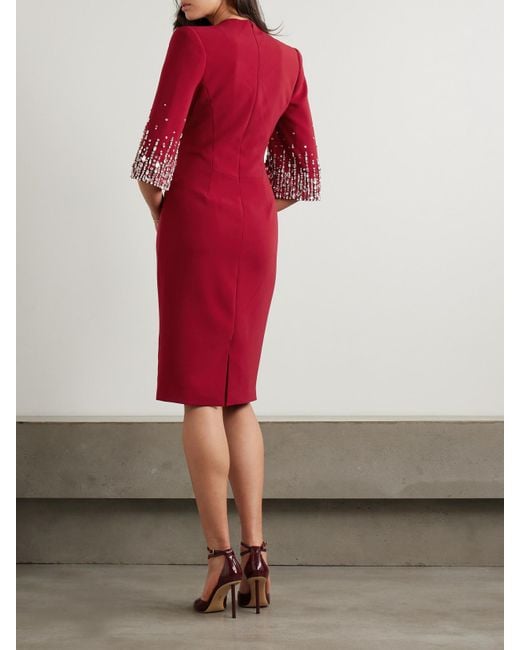 Jenny Packham Red Midikleid Aus Cady Mit Kristallen