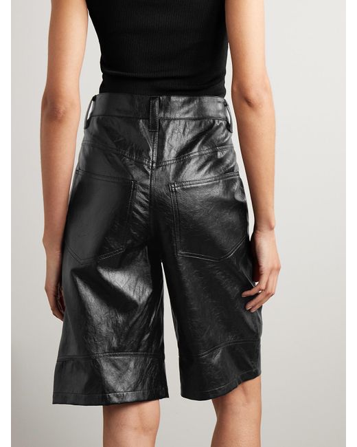 Isabel Marant Black Azilia Crinkled-Faux Leather Shorts