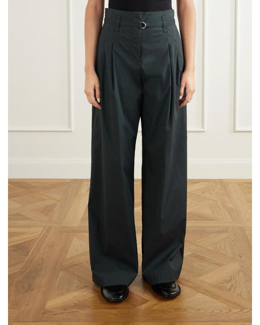 Proenza Schouler Blue Raver Belted Wide-Leg Cotton-Stretch Wide-Leg Pants