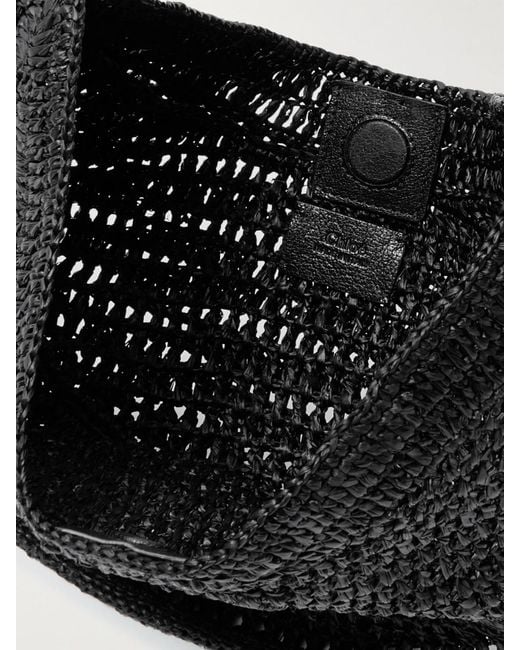 Chloé Black Summer Banana Leather-Trimmed Embroidered Raffia Tote