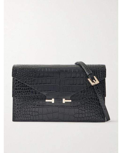 Tom Ford Black Croc-Effect Patent-Leather Shoulder Bag