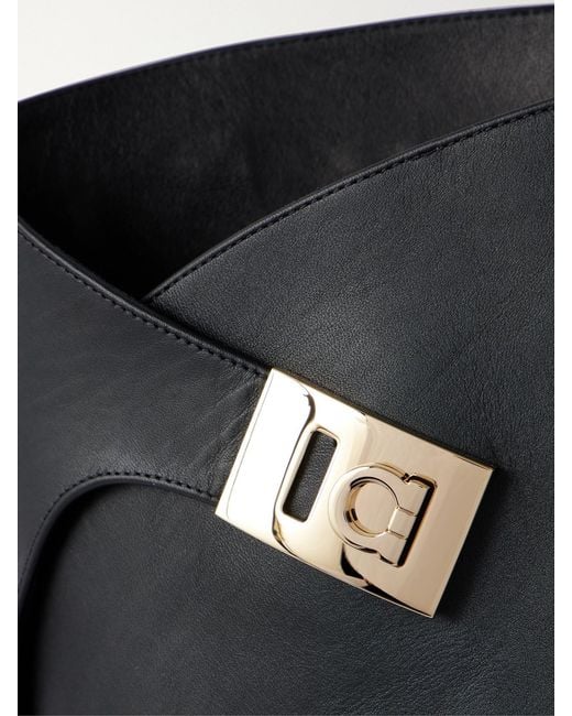 Ferragamo Black Elli 70 Embellished Leather Knee Boots