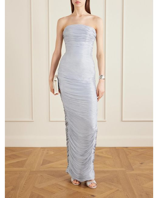 Marmar Halim White Strapless Ruched Satin Gown