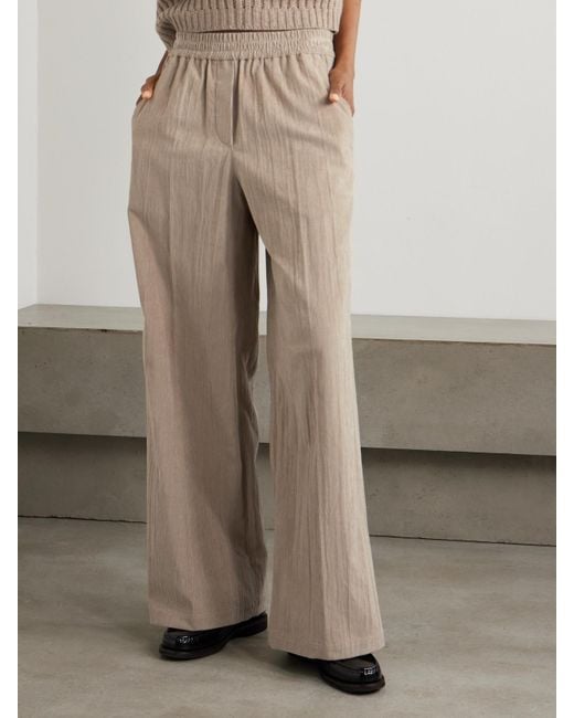 Brunello Cucinelli Natural Gathered Cotton-Blend Corduroy Wide-Leg Pants