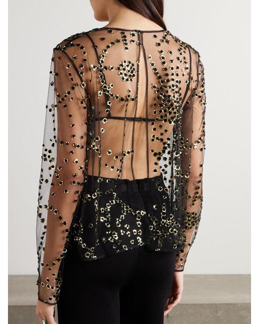 Bode Black Sheer Fete Bluse Aus Mesh Mit Applikationen