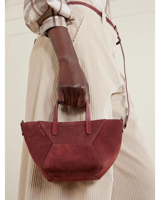 Brunello Cucinelli Red Embellished Suede Shoulder Bag