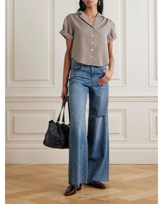 Veronica Beard Blue Kasey Frayed Mid-Rise Wide-Leg Jeans