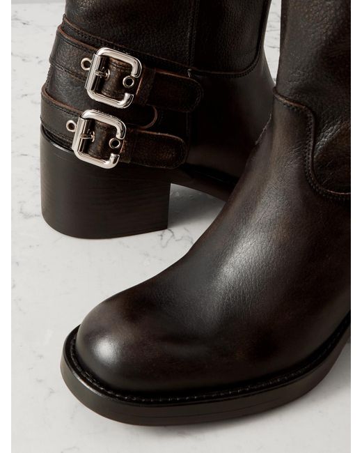 Chloé Black Buckled Textured-Leather Ankle Boots