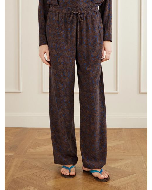 Matteau Purple Printed Silk-Crepe De Chine Straight-Leg Pants