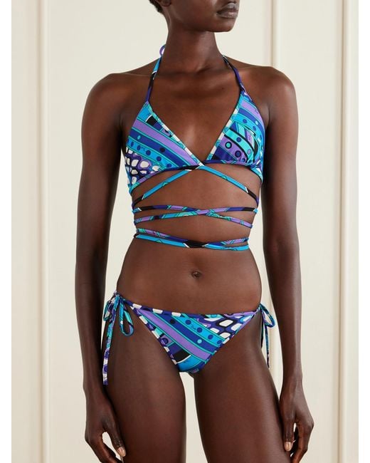 Emilio Pucci Blue Printed Triangle Bikini Top