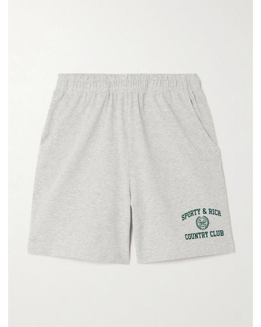Sporty & Rich White Varsity Crest Printed Cotton-Blend Jersey Shorts