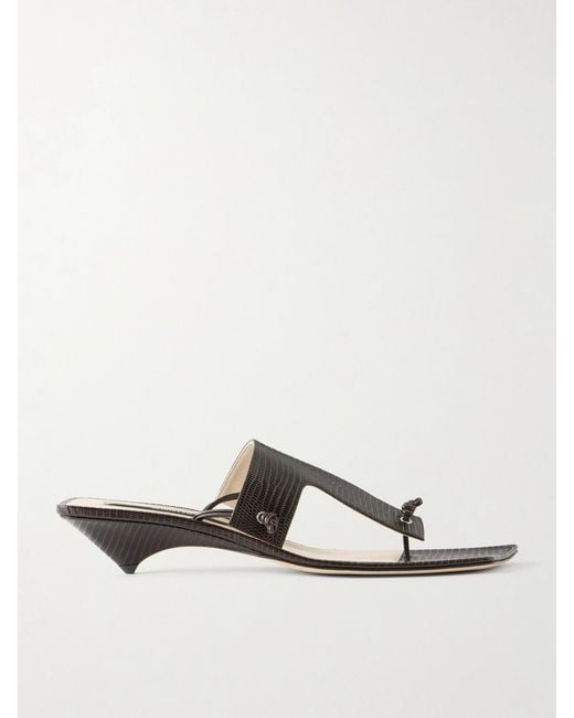 Christen White Edge T-Strap 35 Lizard-Effect Leather Sandals