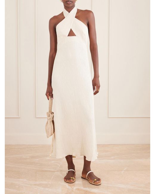 Johanna Ortiz White Light Heart Gauze Halterneck Maxi Dress