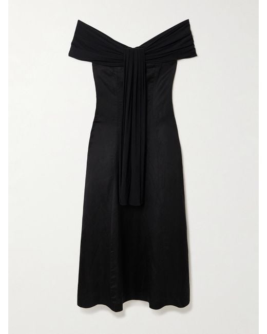 Abadia Black Off-The-Shoulder Voile And Stretch-Bamboo Jersey Midi Dress