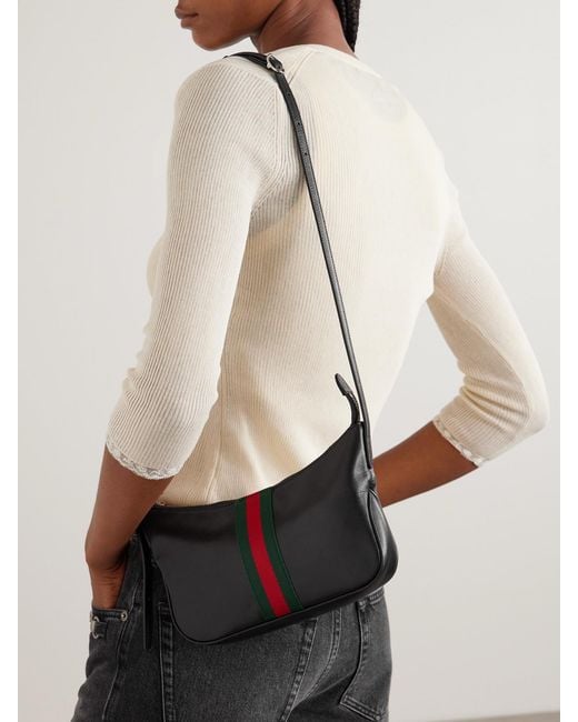 Gucci Black Lunetta Leather-Trimmed Canvas-Jacquard Shoulder Bag