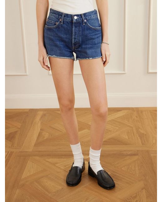 Agolde Blue Parker Frayed Denim Short
