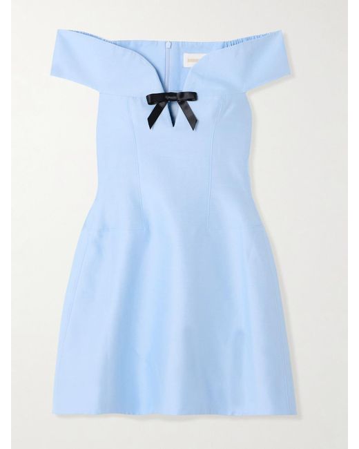 ShuShu/Tong Blue Bow-Embellished Cutout Wool And Silk-Blend Mini Dress