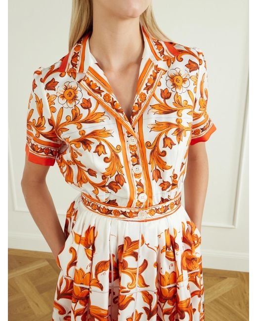Dolce & Gabbana White Floral-Printed Silk-Twill Midi Dress