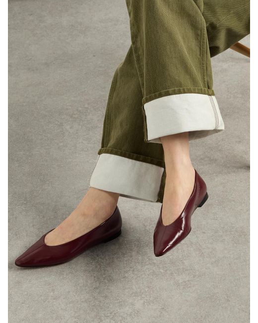 Bottega Veneta Brown Sofia Patent-Leather Point-Toe Ballet Flats