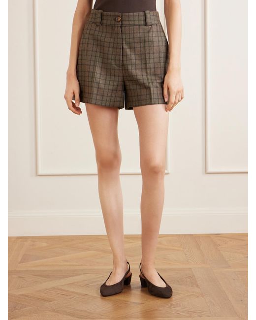 Blazé Milano Brown Teke Checked Wool And Cashmere-Blend Shorts
