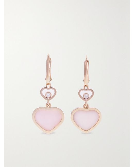 Chopard Pink Happy Hearts 18-Karat Rose, Opal And Diamond Earrings