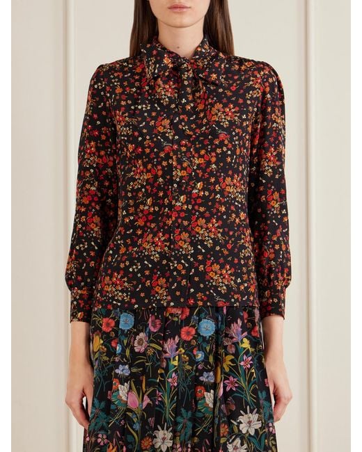 Gucci Red Floral-Print Silk-Crepe Shirt