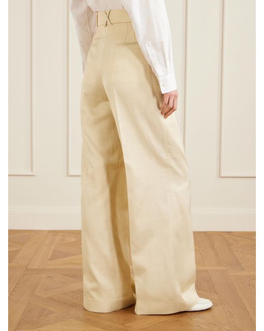 Another Tomorrow Natural Pleated Twill Wide-Leg Pants