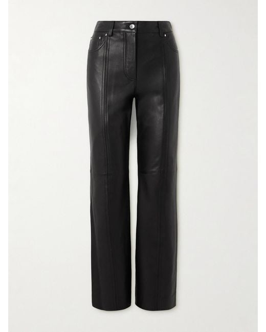 Rabanne Black Leather Straight-Leg Pants