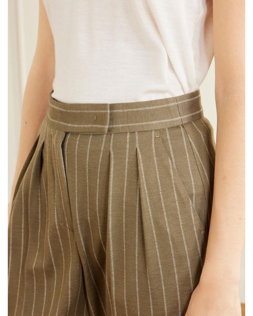 Max Mara Natural Striped Pleated Jersey Wide-Leg Pants
