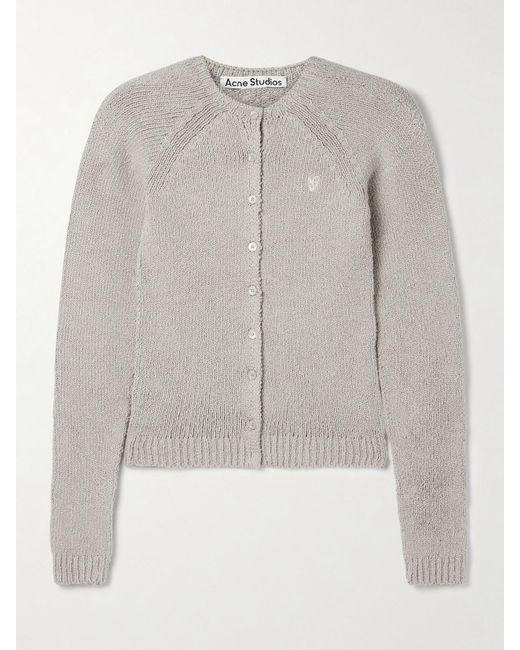 Acne Gray Embroidered Organic Cotton-Blend Cardigan