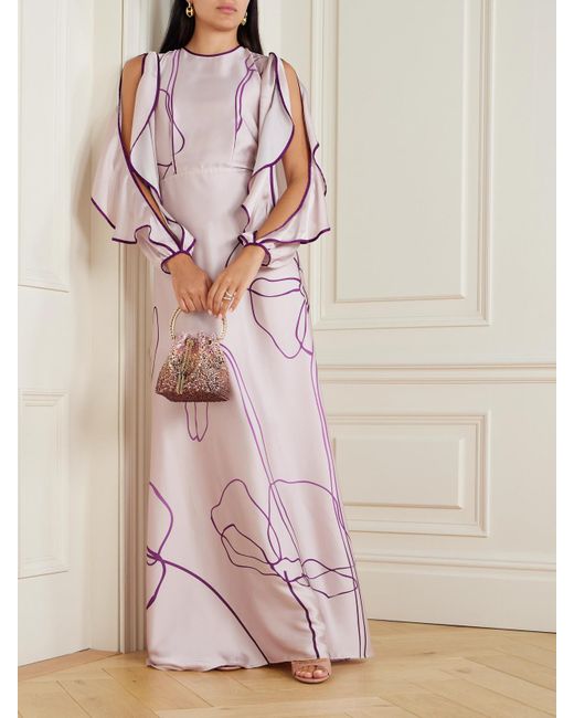 Costarellos Pink Priela Robe Aus Satin Mit Blumenprint Und Volants