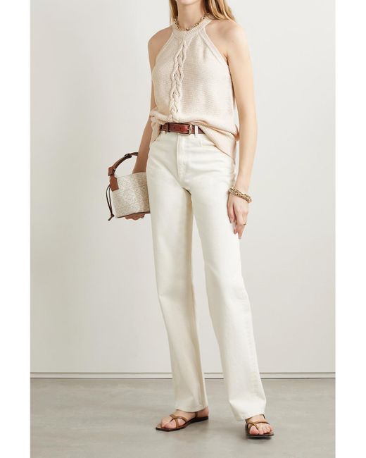 Lafayette 148 New York Natural Sequin-Embellished Cable-Knit Linen-Blend Tank