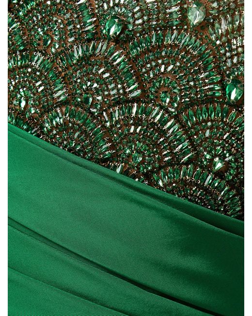 Oscar de la Renta Green Strapless Silk-Faille And Embellished Tulle Gown