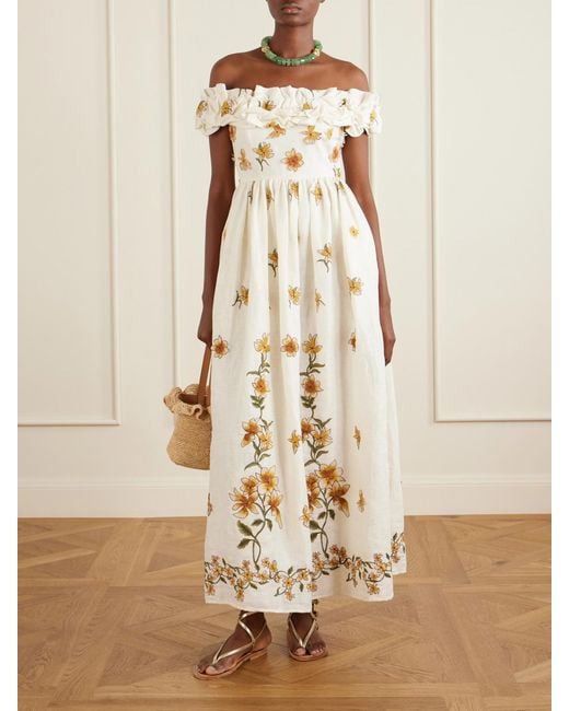 Agua Bendita Natural Espliegov Linen-Floral Maxi Dress