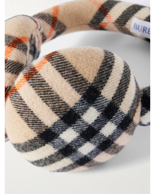 Burberry Natural Checked Wool-Felt Earmuffs