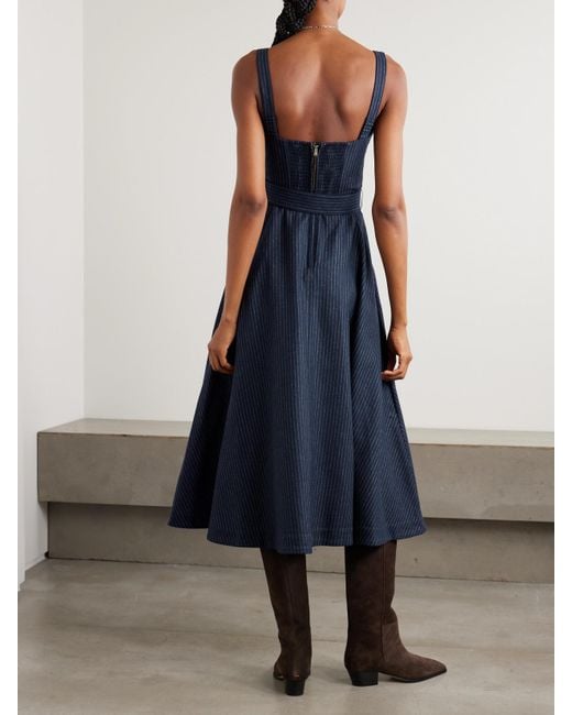 Cara Cara Blue Calypso Midikleid Aus Einer Wollmischung Mit Nadelstreifen, Gürtel Und Raffungen