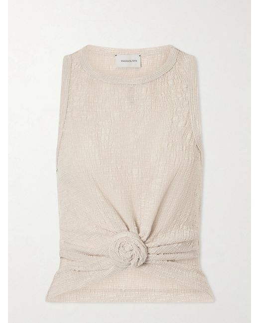 Magda Butrym Natural Cropped Floral-Appliquéd Crepe Top