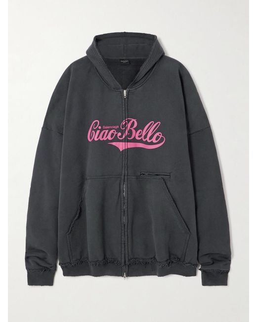 Sweat À Capuche En Jersey De Coton Imprimé Effet Vieilli Balenciaga en coloris Gray