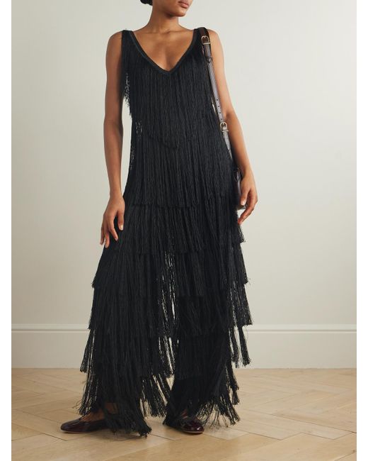 Bode Black Sweeper Fringed Silk Jumpsuit