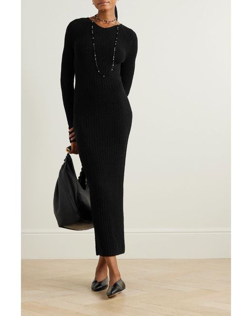 Totême  Black Ribbed Wool-Blend Maxi Dress