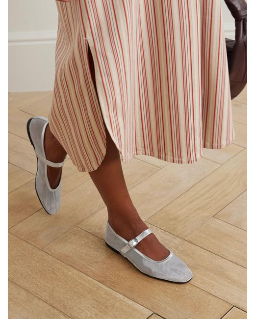 Le Monde Beryl White Metallic Leather-Trimmed Mesh Mary Jane Ballet Flats