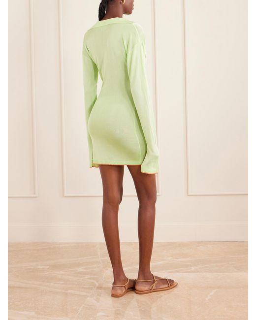 Donde Esteban Green Lulo Guayabera Stretch-Knit Mini Dress
