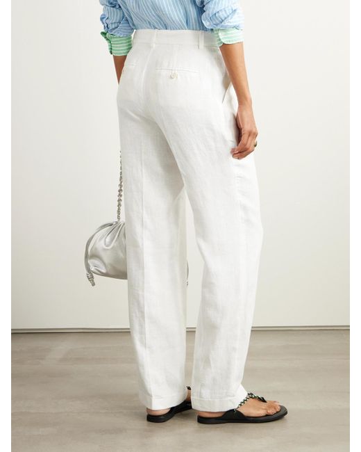Polo Ralph Lauren White Pleated Linen Straight-Leg Pants