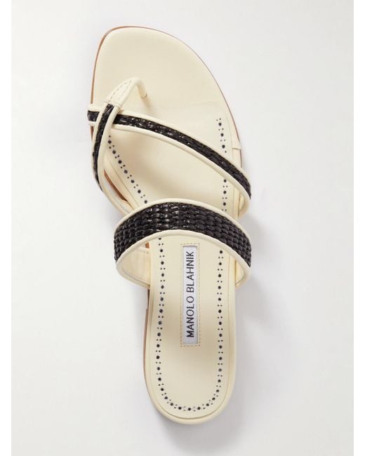 Manolo Blahnik Natural Susara Raffia And Leather Sandals
